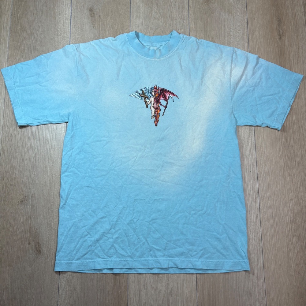 333 Half Evil Angel Devil Cherub Graphic T-Shirt Blue Mens Medium